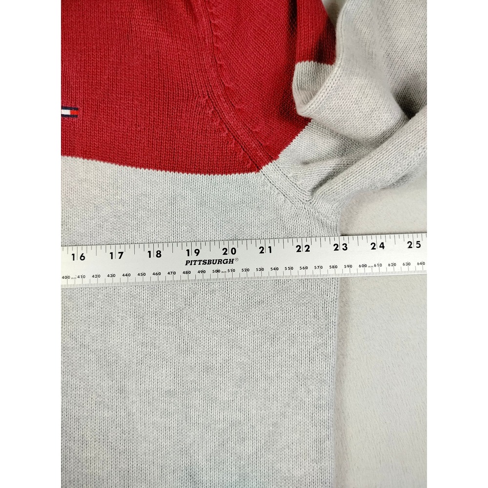 Tommy Hilfiger Sweater Men L/XL Red White Blue Colorblock Quarter‎ Zip Oversized - Picture 9 of 10